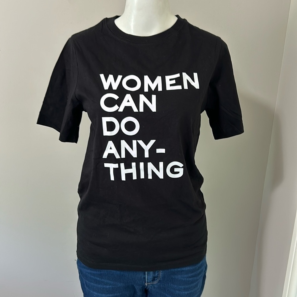 Zadig and Voltaire Women Can Do Anything Tshirt Cotton Black Slim Fit Top XS NEW